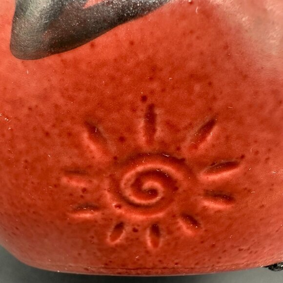 Maroon Red Flower Pot Planter Bowl Botanical Leaf Ecco Terra Swirl Sun Ceramic - Picture 7 of 10